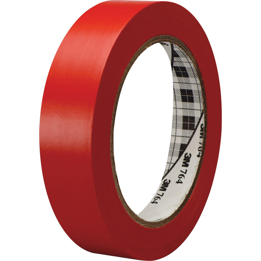 3M General-Purpose Vinyl Tape 764, Red, Rubber, 1", 36 yd, Residue-free, 1 Roll, MMM764136RED
