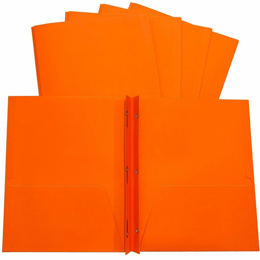 Sparco Two-pocket 3-Prong Leatherette Portfolio, 9.5" x 11.75", Orange, Card Holder, 25 / Box, SPR78541