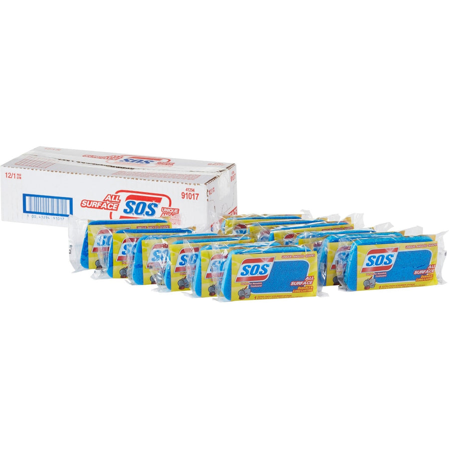 S.O.S All-Surface Scrubber Sponge, 2.5" x 4.5", Blue, Scrim, Long Lasting, 12 / Carton, CLO91017CT