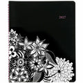 ACCO Cambridge FloraDoodle Premium Weekly Monthly Appointment Book, Black, White, Large, Multi, 8 1/2", AAG589-905