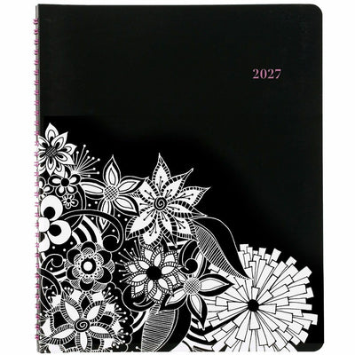 ACCO Cambridge FloraDoodle Premium Weekly Monthly Appointment Book, Black, White, Large, Multi, 8 1/2", 3EA/PK 4PK/CT — view 1