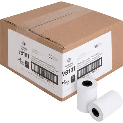 Business Source Portable Printer Thermal Rolls, White, 2 1/4" x 55 ft, 50 / Carton, BSN98101