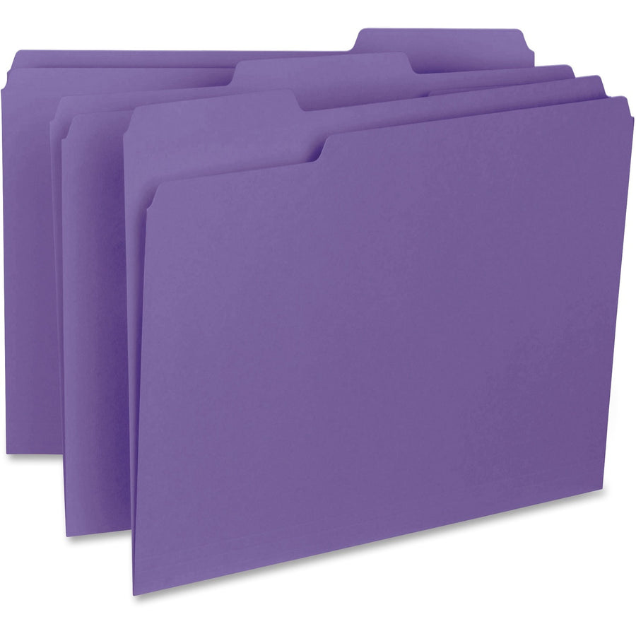 Business Source 1/3-cut Colored Interior File Folders, 8.5" Width x 11" Length, Purple, Assorted, 100 / Box, BSN99717