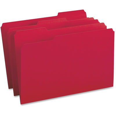 Business Source 1/3 Tab Cut Legal Recycled Top Tab File Folder, Red, 8 1/2" Width x 14" Length, 100 / Box, BSN99720