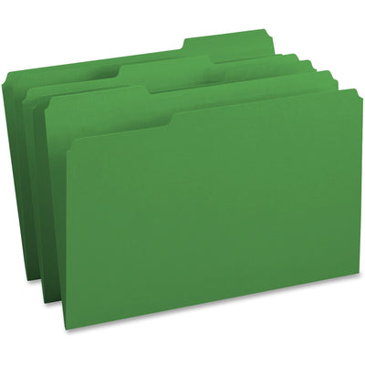 Business Source 1/3 Tab Cut Legal Recycled Top Tab File Folder, Green, 8 1/2" Width x 14" Length, 100 / Box, BSN99721