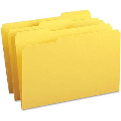 Business Source 1/3 Tab Cut Legal Recycled Top Tab File Folder, Yellow, 8 1/2" Width x 14" Length, 100 / Box, BSN99722
