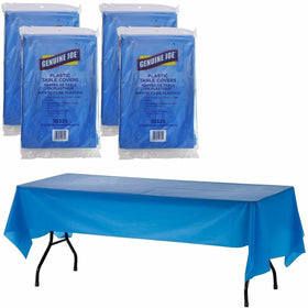 Genuine Joe Plastic Rectangular Table Covers, Blue, 4 / Carton, GJO10325CT