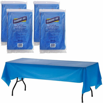 Genuine Joe Plastic Rectangular Table Covers, Blue, 4 / Carton, GJO10325CT