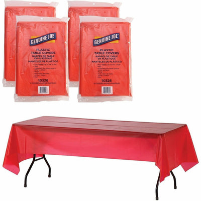 Genuine Joe Plastic Rectangular Table Covers, Red, 4 / Carton, GJO10326CT