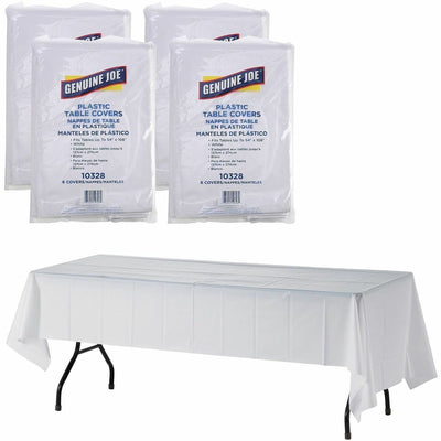 Genuine Joe Plastic Rectangular Table Covers, White, 4 / Carton, GJO10328CT