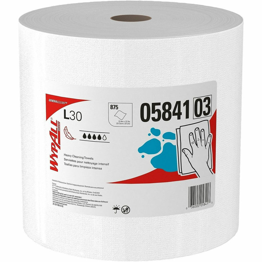 Wypall GeneralClean L30 Heavy Duty Cleaning Towels, White, Wet Strength, 1 Carton, KCC05841