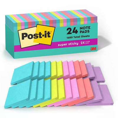 3M Post-it Super Sticky Notes - Supernova Neons Color Collection, Iris Infusion, 24 / Pack, MMM65424SSMIACP