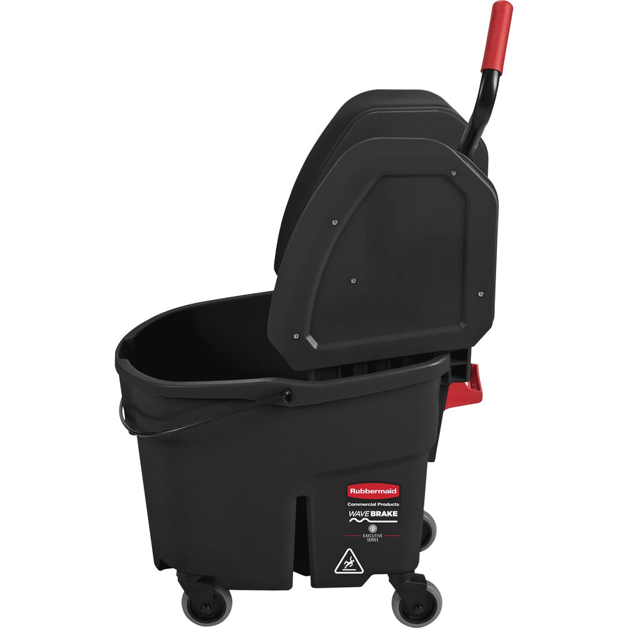 Rubbermaid Commercial WaveBrake Down Press Mop Bucket, 16.1" x 27.4", Black, Tubular Steel, Caster, 1 Carton, RCP1863898