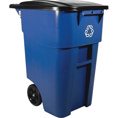 Rubbermaid Commercial Brute Recycling Rollout Container, Blue, 50 gal, RCP9W2773BE