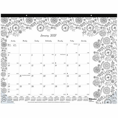 Dominion Blueline Blueline DoodlePlan Desk Pad - Botanica, White, REDC2917311