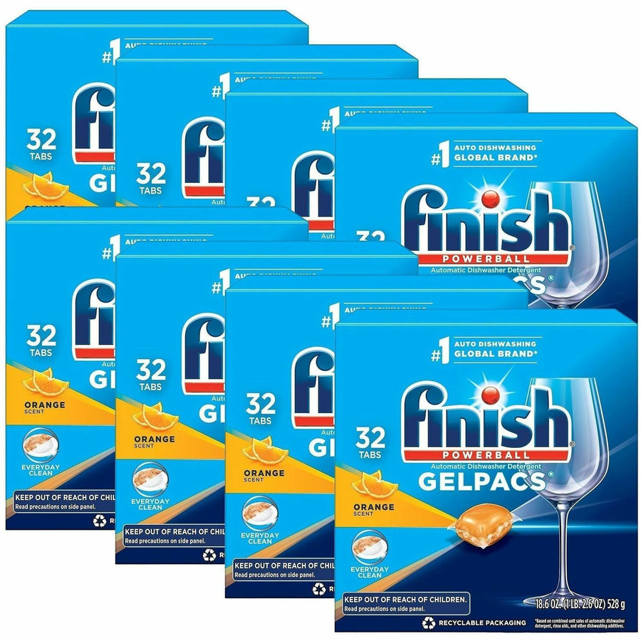 Finish Dishwasher Gel Packs, All in 1 Gelpacs, Orange, 8 / Carton, RAC81053CT