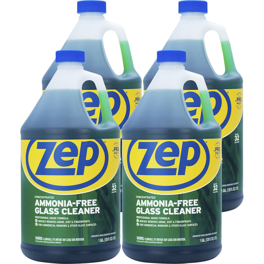 Zep Glass Cleaner Concentrate, Professional, Green, Non-streaking, 4 / Carton, ZPEZU1052128CT