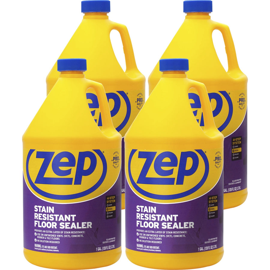 Zep Stain-Resistant Floor Sealer, Blue, 4 / Carton, ZPEZUFSLR128CT