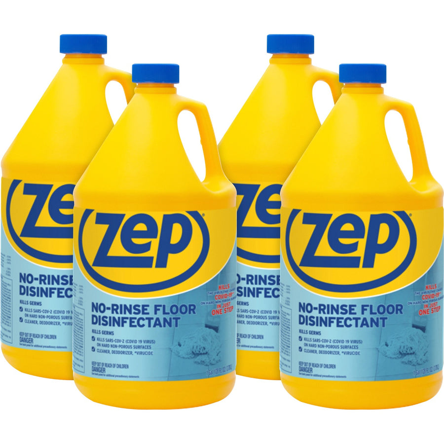 Zep No-Rinse Floor Disinfectant, All-In-One, Blue, Deodorize, 4 / Carton, ZPEZUNRS128CT