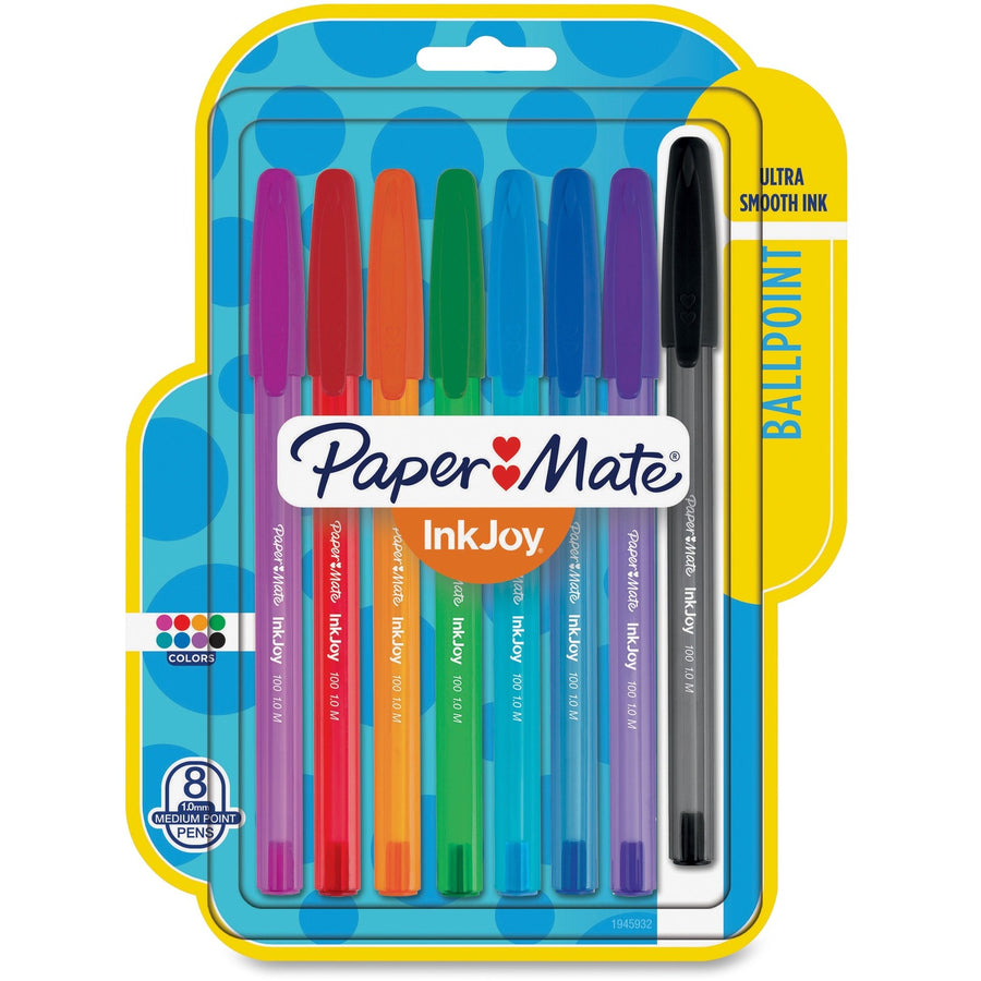 Paper Mate InkJoy 100 ST Pens, Assorted, Triangular Barrel, 8 / Pack, PAP1945932