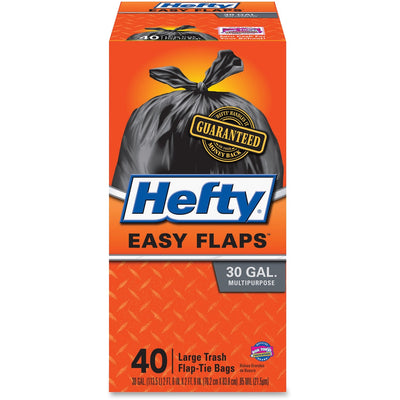 Reynolds Food Packaging Hefty Easy Flaps 30-gallon Large Trash Bags, Black, 6 / Carton, RFPE27744CT