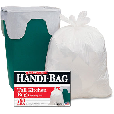 AEP Berry Handi-Bag Flap Tie Tall Kitchen Bags, White, 6 / Carton, WBIHAB6FK100CT
