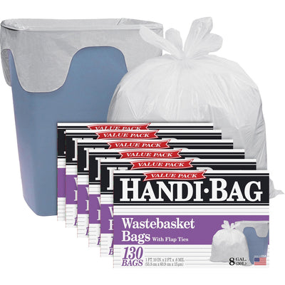 AEP Berry Handi-Bag Wastebasket Bags, White, 6 / Carton, WBIHAB6FW130CT