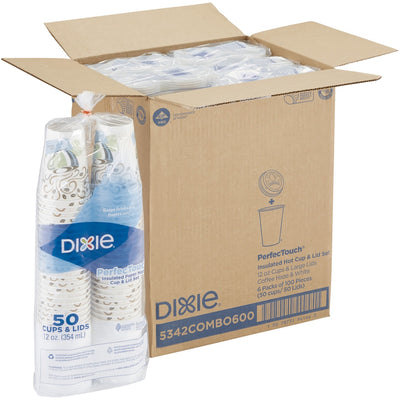 Georgia Pacific . Dixie PerfecTouch 12 oz Hot Coffee Cup and Lid Sets by GP Pro, White, 6 / Carton, DXE5342COMBO6CT