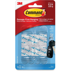 3M Command.5 lb. Clear Mini Hooks, 6 / Pack, MMM17006CLRES