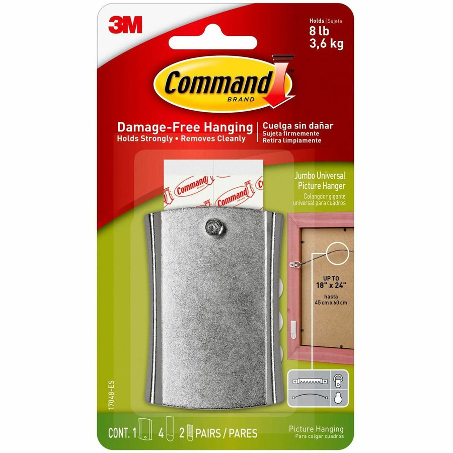 Command Sticky Nail Wire-Backed Hanger, Silver, Metal, 1 / Pack, MMM17048ES