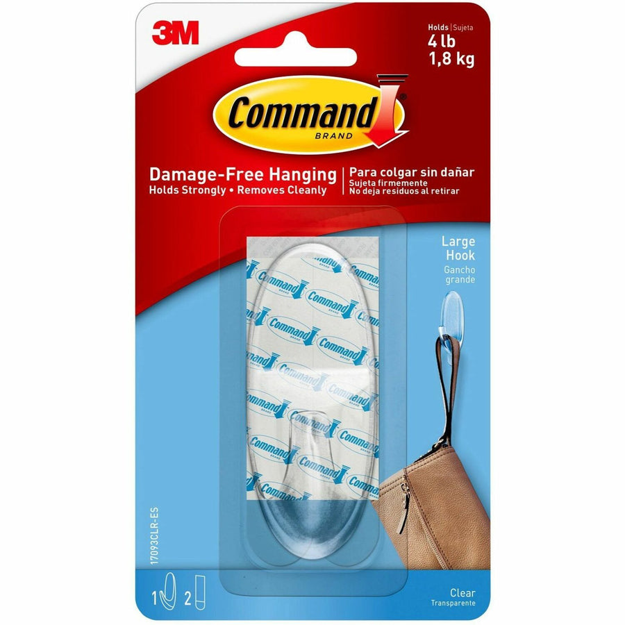 Command Large Hook with Clear Strips, Plastic, 1 / Pack, MMM17093CLRES