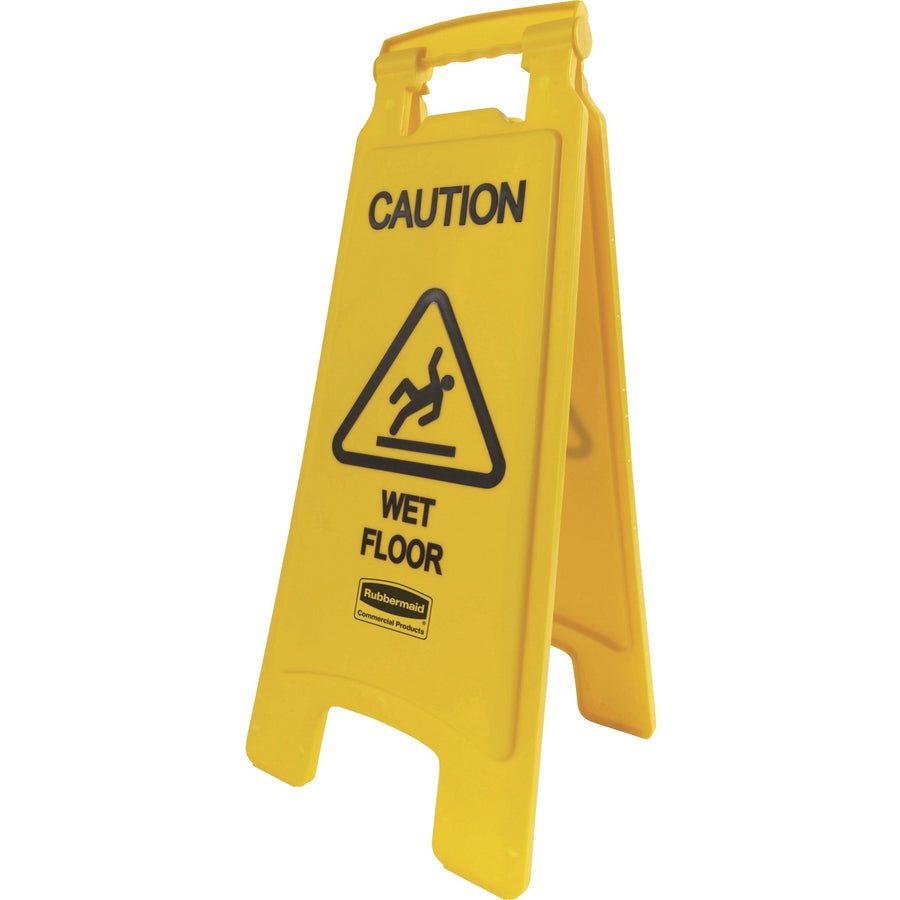 Rubbermaid Commercial Caution Wet Floor Safety Sign, 11" x 25", Yellow, Plastic, Rust Resistant, 6 / Carton, RCP611277YWCT