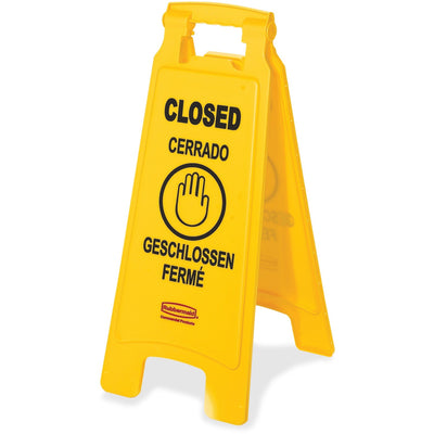 Rubbermaid Commercial Closed Multi-Lingual Floor Sign, Yellow, 6 / Carton, RCP611278YWCT