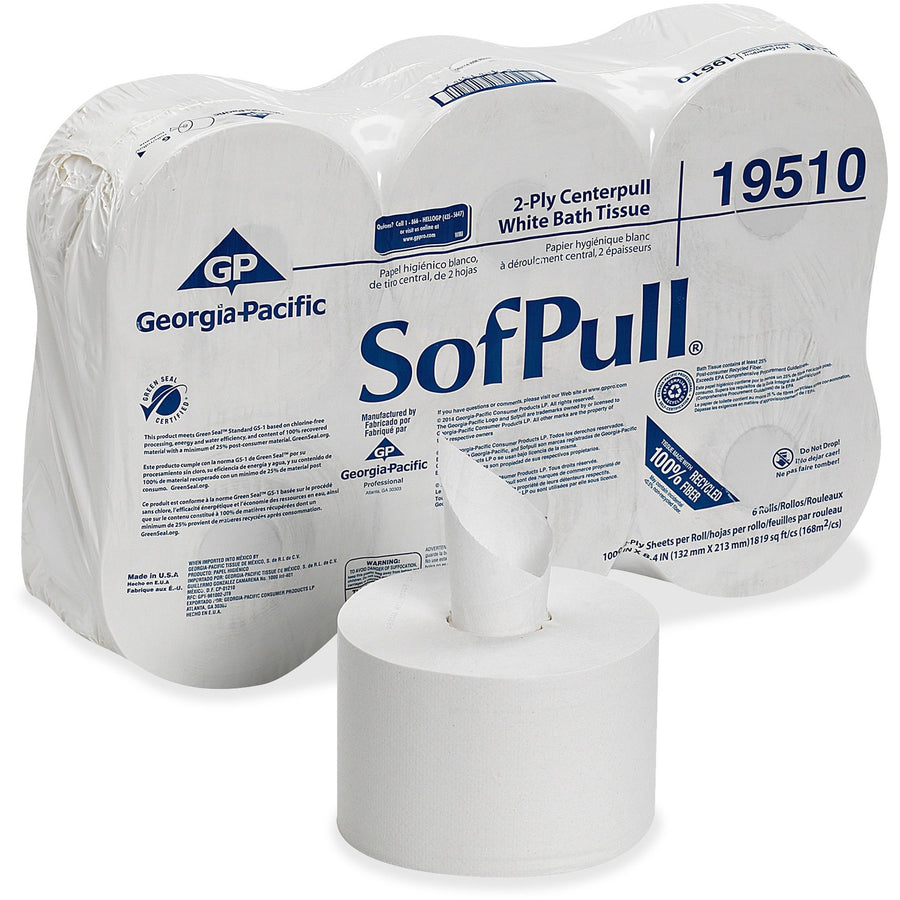 SofPull Centerpull High-Capacity Toilet Paper, White, 6 / Carton, GPC19510
