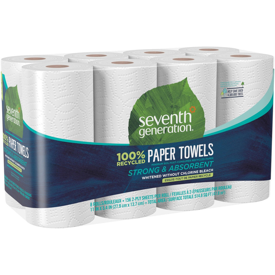 Seventh Generation 100% Recycled Paper Towels, White, Fragrance-free, 4 / Carton, SEV13739CT