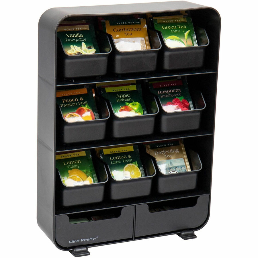 Mind Reader EMS Mind Tea Organizer, Black, Rubber, Lightweight, EMSTBORG-BLK