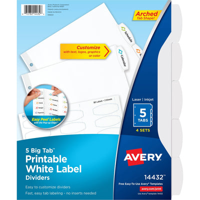 Avery Big Tab Printable Label Dividers, Easy Peel Labels, 5 Tabs, White, 1 Pack — view 1