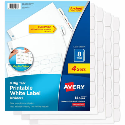 Avery Big Tab Printable Label Dividers, Easy Peel Labels, 8 Tabs, White, 4 Set — view 1