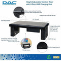 First Base DAC Stax MP-213 Height-Adjustable Monitor/Laptop Stand with 2-USB Ports, Black, DTA02159