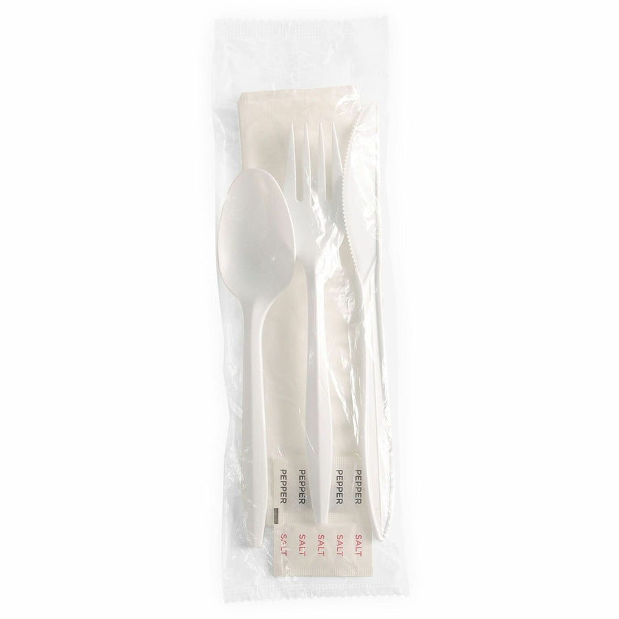 Genuine Joe 6-Piece Fork/Knife/Spoon Utensil Kit, White, Polypropylene, 250, 1 Carton, GJO58943