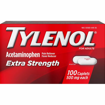 Johnson & Johnson Consumer . Tylenol Extra Strength Caplets, 100 / Bottle, JOJ044909