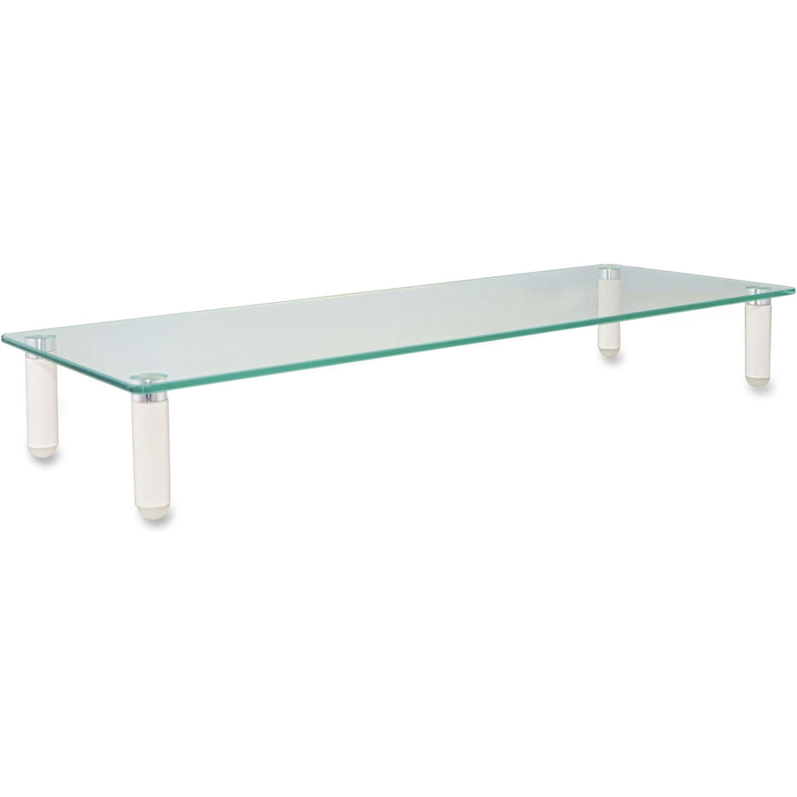 Kantek Glass Monitor Riser/Desk Shelf, 22" x 3.25", White, Tempered Glass, Non-skid Feet, KTKMS370