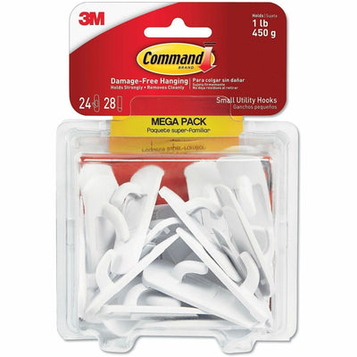 3M Command Small Utility Hook Mega Pack, White, 24 / Pack, MMM17002MPES