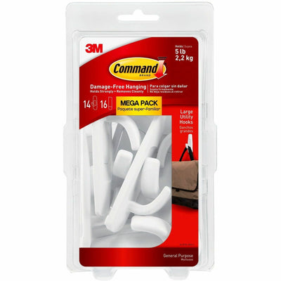 3M Command Large Utility Hook Mega Pack, White, 20 / Pack, MMM17003MPES