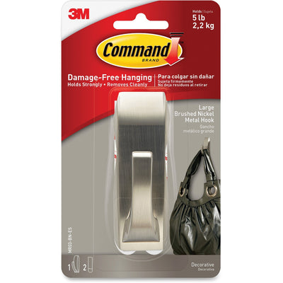 3M Command Large Modern Reflections Hook, Brushed Nickel, 1 Pack, MMMMR03BNES