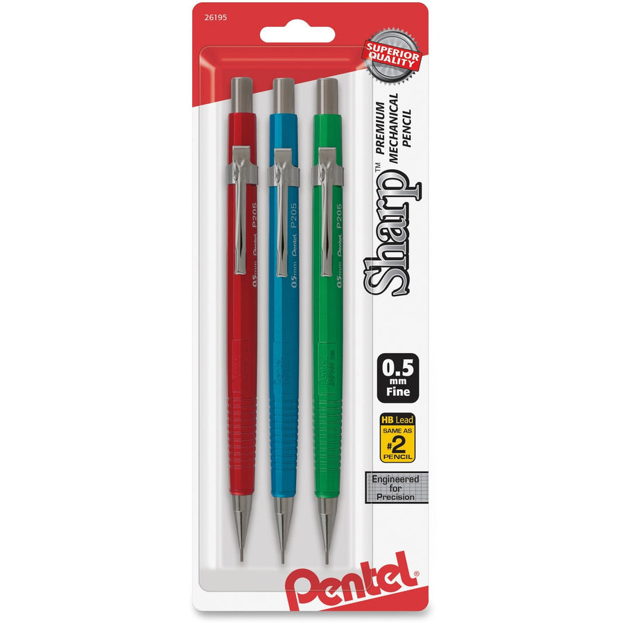 Pentel Sharp Premium Mechanical Pencils, 5 mm, Break Resistant Lead, 3 / Pack, PENP205MBP3M1