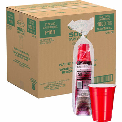 Dart Container Solo 16 oz Plastic Cold Party Cups, Red, 20 / Carton, SCCP16RCT