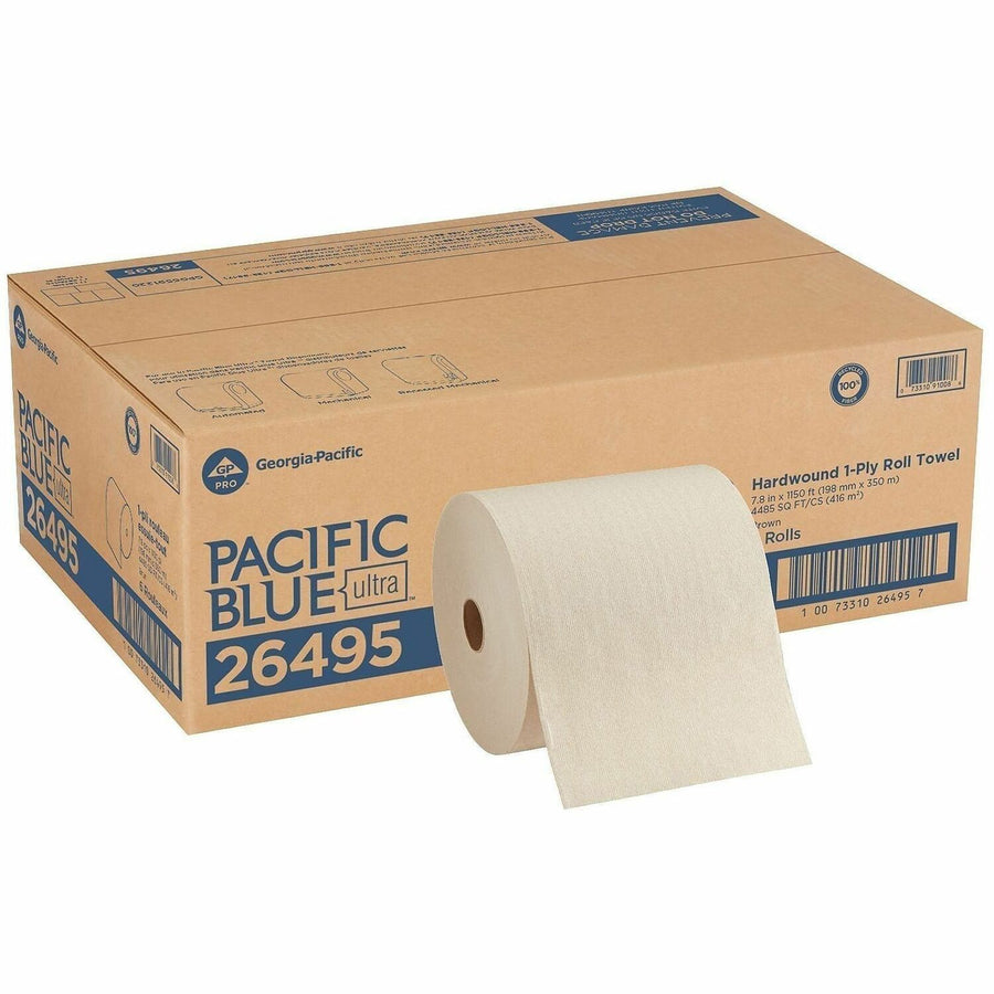 Pacific Blue Ultra High-Capacity Recycled Paper Towel Rolls, Brown, Chlorine-free, 6 / Carton, GPC26495