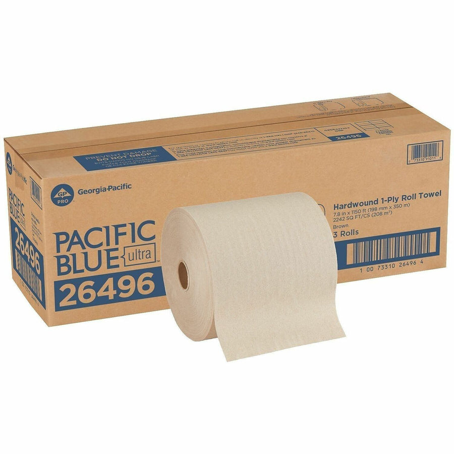 Pacific Blue Ultra High-Capacity Recycled Paper Towel Rolls, Brown, Chlorine-free, 3 / Carton, GPC26496