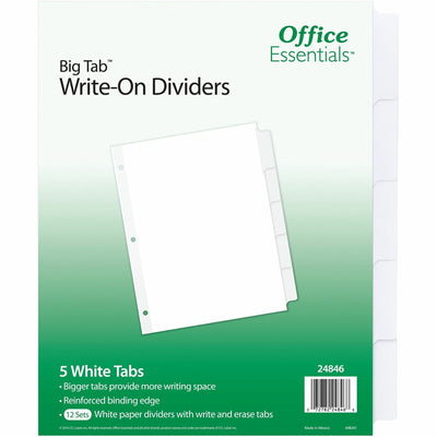 Avery Office Essentials Big Tab Write-On Tab Dividers, White, 1 Carton, AVE24846